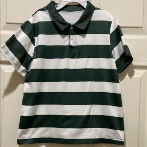 Striped Green and White Kids Polo Shirt pre loved